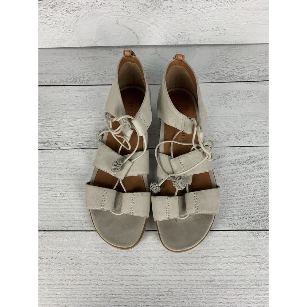 Gentle Souls By Kenneth Cole Women's 8.5 M Cream Beige Leather Lace Up Sandals